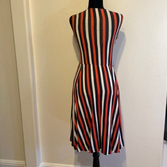 Gap Midi color block strip navy/red print work dress Faux wrap jersey XS - Picture 3 of 8